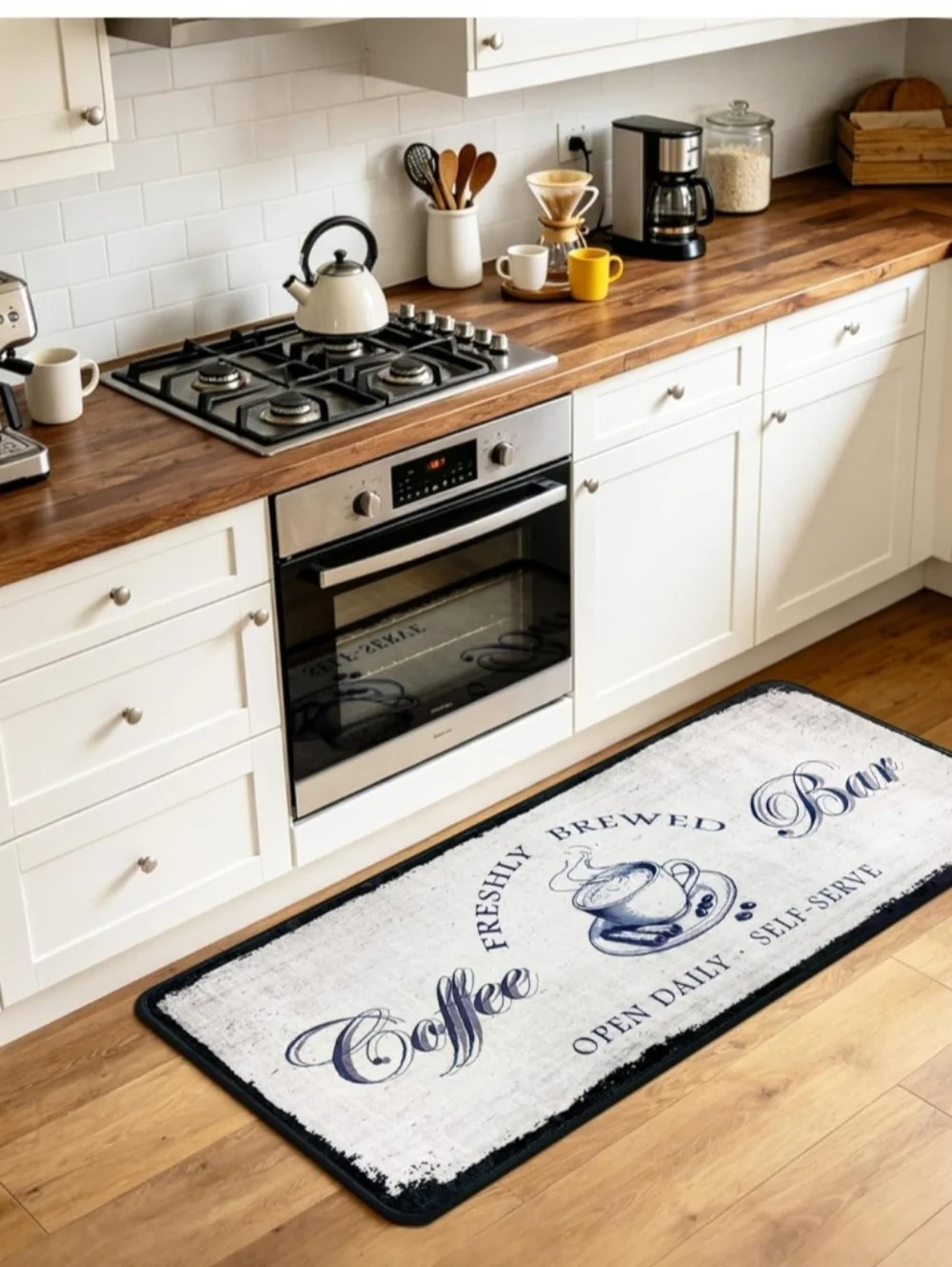 Coffee Bar Kitchen Runner Rug | 20x48 Plush Anti-Fatigue Rug | Non-Slip Backing